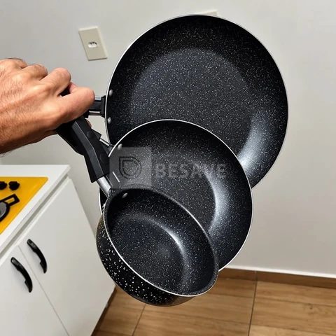 Jogo De Frigideiras Francesas 3 Peças 14 18 24cm Preto Nacional