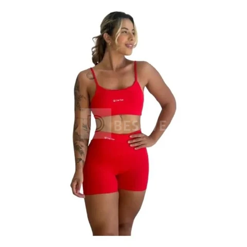 Conjunto Fitness Virginia Top Shorts Meia Coxa Cintura Alta