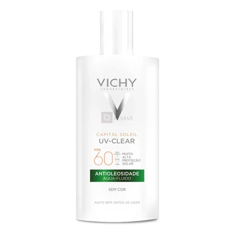 Protetor Solar Facial Sem Cor Antioleosidade Toque Seco FPS 60 Reduz Acne e Poros Acabamento Invisível Com Niacinamida Ácido Salicílico Capital Soleil UV-Clear Vichy 40g
