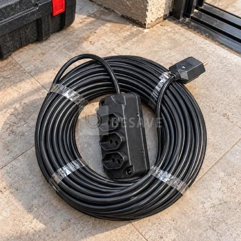 Extensão Elétrica 30 Metros Reforçada 3 Tomadas Cabo Resistente 10a 20a Bivolt Uso Profissional Residencial Obra Alta Durabilidade