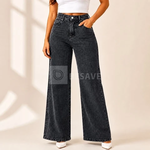 Calça Jeans Pantalona Wide Leg Barra Larga Cintura Alta 100%