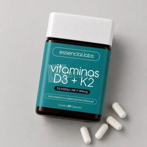 VITAMINA D3 + K2 Menaquinona-7 - Fórmula com Máxima Concentração e Biodisponibilidade - 60 Cápsulas