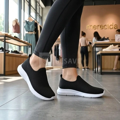 Tênis Feminino Meia S/ Cadarço Slip On Fácil Calçar Academia