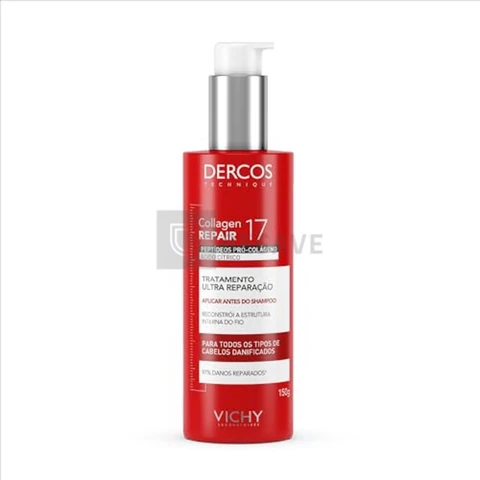 Vichy Dercos Collagen Repair 17, Pré-Shampoo Antiqueda e Antiquebra, Peptídeos Pró-Colágeno e Ácido Cítrico, Fios 10x Mais Fortes e 97% Reparados, 150g