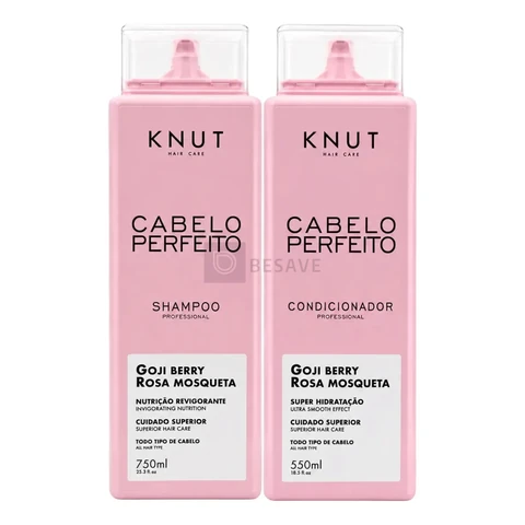 Knut Hair Care Cabelo Perfeito Goji Berry Rosa Mosqueta Shampoo Sem Sal Nutrição Revigorante 750ml Condicionador Leave-in Super Hidratação 550ml