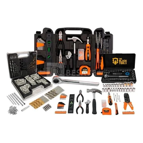 Kit Jogo De Ferramentas 129 Peças Com Jogo De 40 Soquetes Chaves E Kit 300 Peças Brocas E Buchas The Black Tools