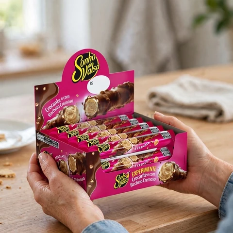 Stick Wafer Recheado Sonho de Valsa Sabor Chocolate - Display com 15 unidades de 25g