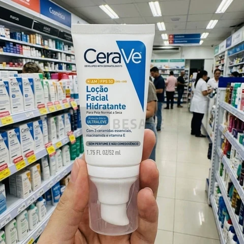 Loção Facial Hidratante FPS 50 com Ceramidas e Niacinamida, AM CeraVe, 52g