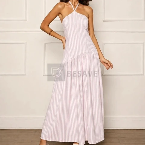 Vestido Listrado Soltinho Feminino Midi Verão