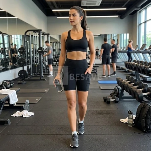 Shorts Feminino Academia Bermuda Bolso Lateral Cintura Alta