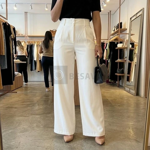 Calça Wide Leg Alfaiataria Social Pantalona Cintura Alta