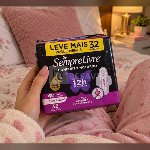 Absorvente Noturno com Abas Sempre Livre, Cobertura Suave, 32 Unidades