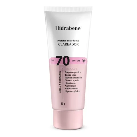 Hidrabene Protetor facial Solar FPS 70 Toque Seco Antissinais Clareia a pele 50g