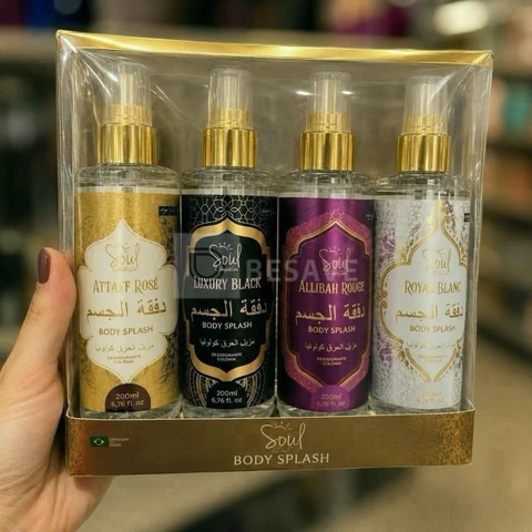 Kit Com 4 Body Splash Arabe Deocolonia Perfume Desodorante Corporal Soul Allibah Rouge Luxury Black Attaff Rose Royal Blanc 200ml