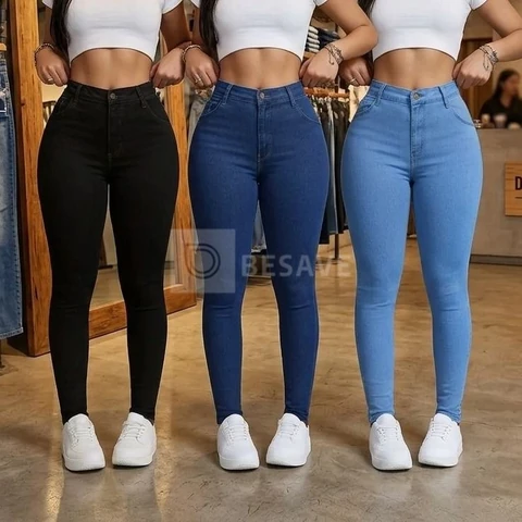 Kit 3 Calça Jeans Feminina Siknny Cintura Alta Premium