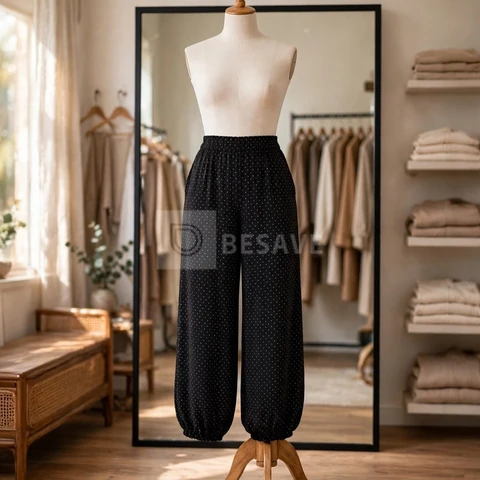 Calça Feminina Aladim Em Poá Poás Cós Alto Bolso Lateral