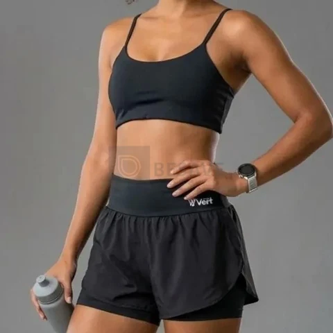 Conjunto Feminino Academia Top Short Duplo Cintura Alta