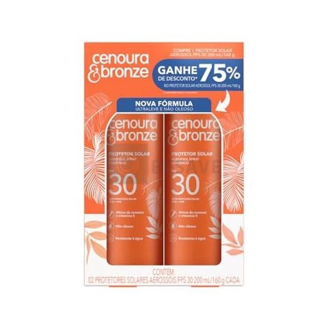 Kit Cenoura & Bronze Protetor Solar Aerossol Spray FPS30 200ml - 2 unidades
