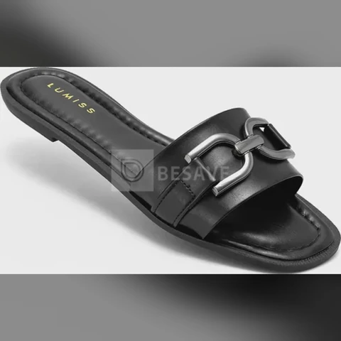Sandália Feminina Rasteira Lumiss Enfeite Metal Confortável
