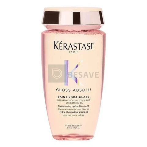 Kérastase, Bain Shampoo, Gloss Absolu, Hydra Glaze, Ação Anti-frizz com Ácido Hialurônico, Ácido Glicólico e Óleo De Rosa Silvestre, Potencializa o Brilho 250ml