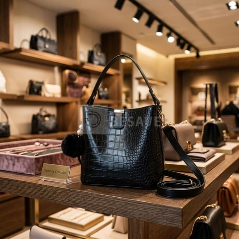Bolsas Femininas de Ombro e Transversais em Couro Sintético PU Preto, Modelo Médio Casual com Alça Ajustável, Alça de Mão e Pingente Pompom para Uso Diário