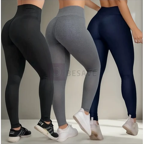 Kit 3 Calças Feminina Legging Grossa Para Academia Cós Alto