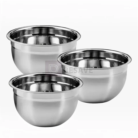 Conjunto 3 Tigelas Inox Premium 18cm 20cm 22cm – Bowls Aço Inoxidável Empilháveis Resistentes para Salada Massa Mistura Cozinha Profissional Durável