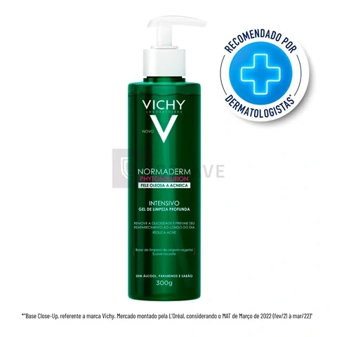 Gel de Limpeza Facial Intensivo, para Pele Oleosa e Acneica, com Ingredientes de Origem Natural, Remove Oleosidade, Reduz Acne e Previne Reaparecimento, Normaderm Vichy 300g
