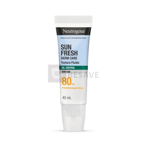 Protetor Solar Facial Neutrogena Sun Fresh Derm Care, Sem Cor, FPS 80, 40ml