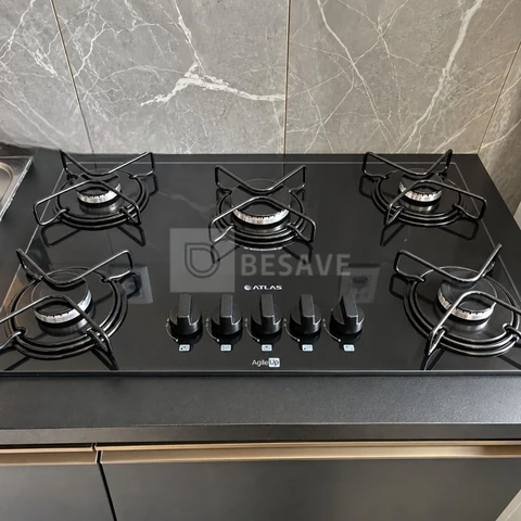 Cooktop 5 Bocas Atlas Agile Up com Mesa De Vidro A Gás Preto Bivolt