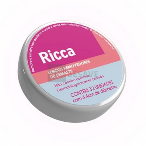 Lenços Removedores de Esmalte Ricca, 32 Unidades