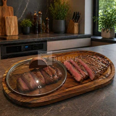 Tábua De Churrasco Madeira Com Tampa De Vidro Gamela
