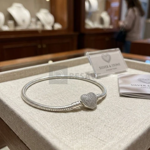 Pulseira Berloques Prata 925 Coração Zircônias Com Garantia