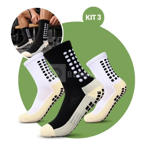 Kit 3 Pares Meia Antiderrapante Esportiva Futebol Treino Pro