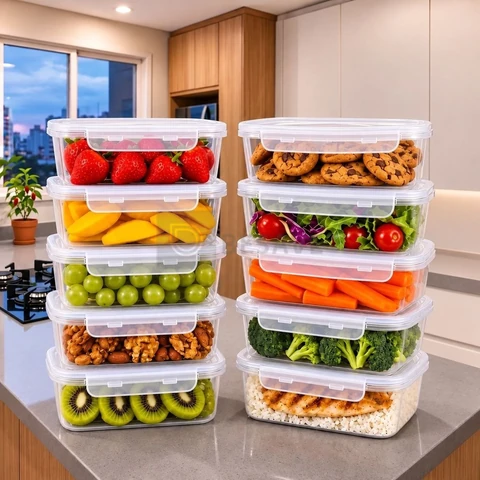 Kit 10 Potes 750ml Com Tampa Trava Plástico Transparente Para Mantimentos E Alimentos Marmita Organizador De Cozinha Geladeira E Freezer Jogo De Potes Para Organização Ponte Lar Utilidades