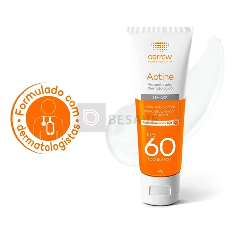 Protetor Solar Facial Antioleosidade Darrow Actine FPS60 Sem Cor, 40g
