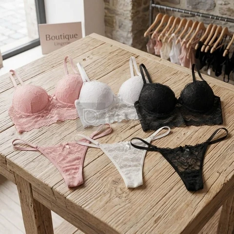 Lingerie Cropped Kit C/3 Conjuntos De Lingerie Tanga Fio