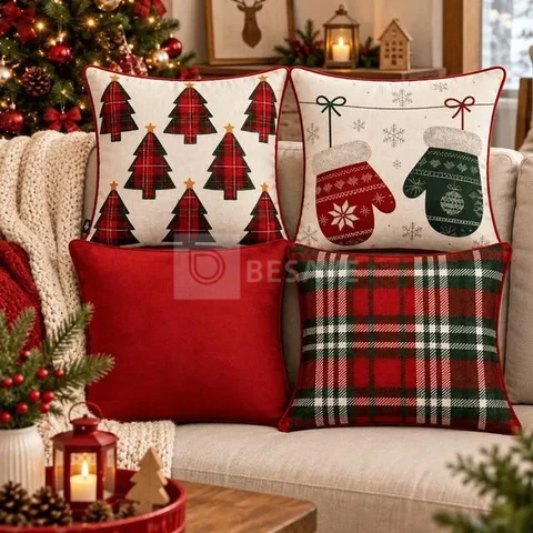 Kit C/4 Capas De Almofada Decorativa Tema - Natal Lacinho