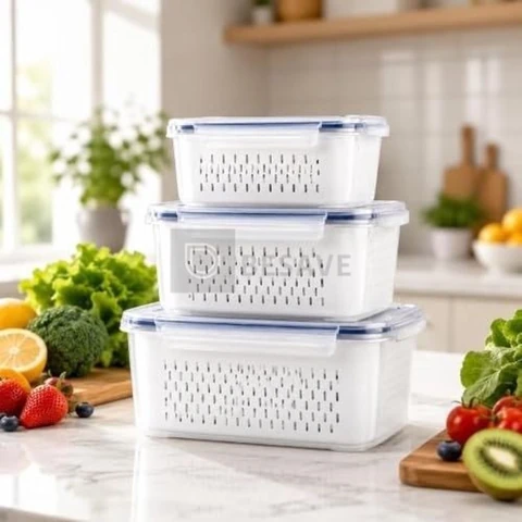 Kit 3 Organizadores Geladeira Alimentos Legumes Verduras Frutas Transparente Com Tampa Trava Hermético Escorredor - Starhouse