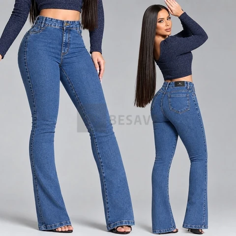 Calça Flare Jeans Marmorizada Cintura Alta Com Elastano Fler