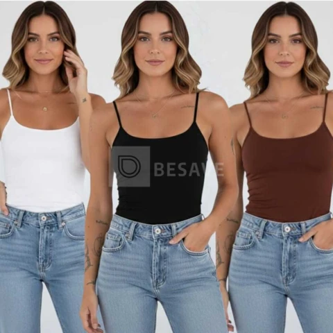 Kit 3 Blusa Regata Feminina Suplex Alça Fina Cropped Tube Básica Alcinha