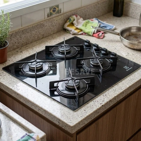 Cooktop 4 Bocas a Gás Electrolux Mesa de Vidro Efficient Grade de Aço Fosco (KE4GR) Bivolt