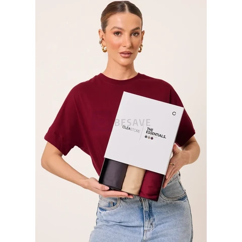 Kit 3 T-shirts Oversized Intense Algodão Cléa Store