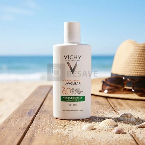 Protetor Solar Facial Sem Cor Antioleosidade Toque Seco FPS 60 Reduz Acne e Poros Acabamento Invisível Com Niacinamida Ácido Salicílico Capital Soleil UV-Clear Vichy 40g