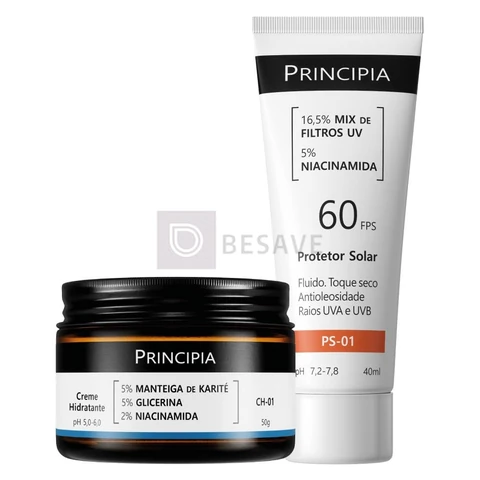 Principia Kit Dupla Diária Todo Tipo de Pele c/Protetor Solar Facial PS-01 FPS 60 + Creme Hidratante CH-01