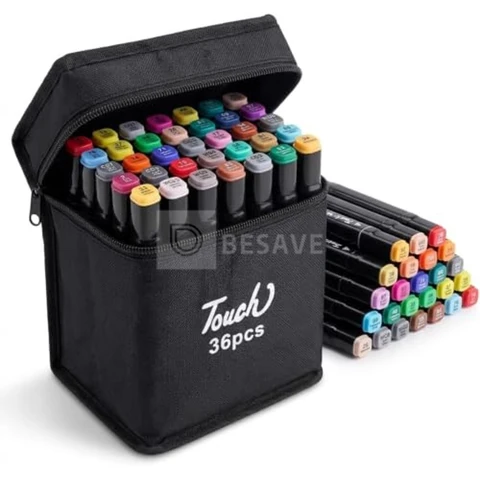 Kit de Canetas Marcador Permanente Ponta Dupla Touch Coloridas para Desenho Profissional Escolar Infantil com Estojo Organizador Base Artista Canetinhas Hidrográficas Alcool Caneta para Colorir (36)