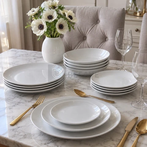 Aparelho Jogo Kit De Jantar 12 Peças Opalino Branco Concavo Pratos E Bowl Mesa Moderno Liso Resistente Sólar