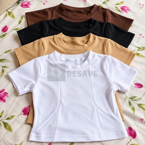 Kit 4 Blusa Feminina Baby Tee Casual Ribana Canelada Slimfit