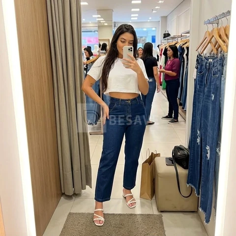 Calça Jeans Mom Feminina Cintura Alta Reta Barra Soltinha