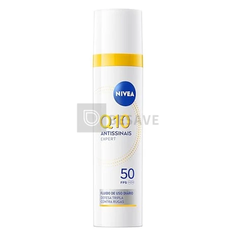 NIVEA Q10 Antissinais Fluido Diário FPS 50 40ml, Reduz e Combate Rugas, Pré-Maquiagem, Toque Seco, Tecnologia Glycostop, Cuidado Facial